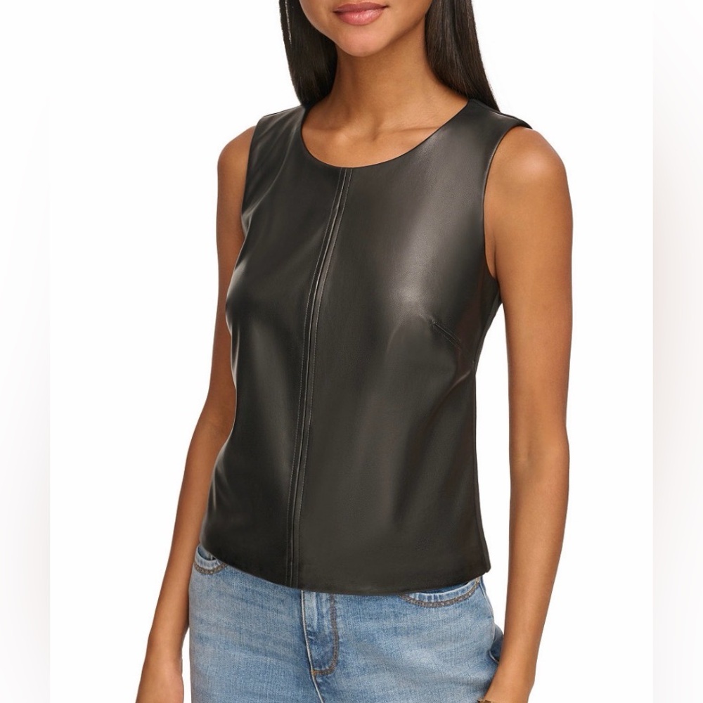 Karl Lagerfeld Black faux Leather sleeveless top
